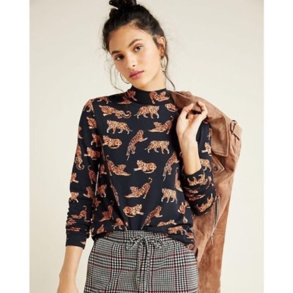 Maeve Tiger print mockneck M